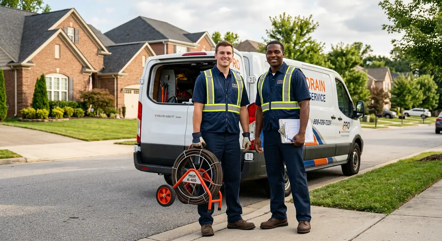 Sewer and drain service team with equipment ready for work in Venus