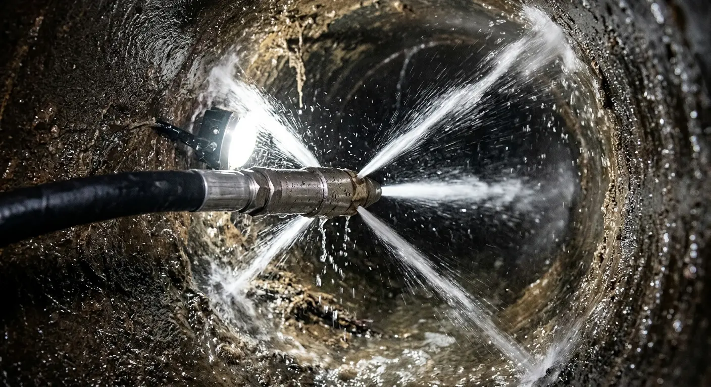 High-pressure hydro jetting nozzle cleaning sewer pipe for Sewer Line Relining in Venus